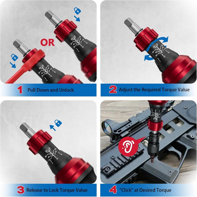 SUERCUP 10-60In.lb 1/4" Torque Screwdriver 36 PCS Set with T-bar, Hex, Torx, and Phillips S2 Bits,Torque Wrench Screwdriver for Scope and Car, Bike Mounting and Home DIY - Image 3